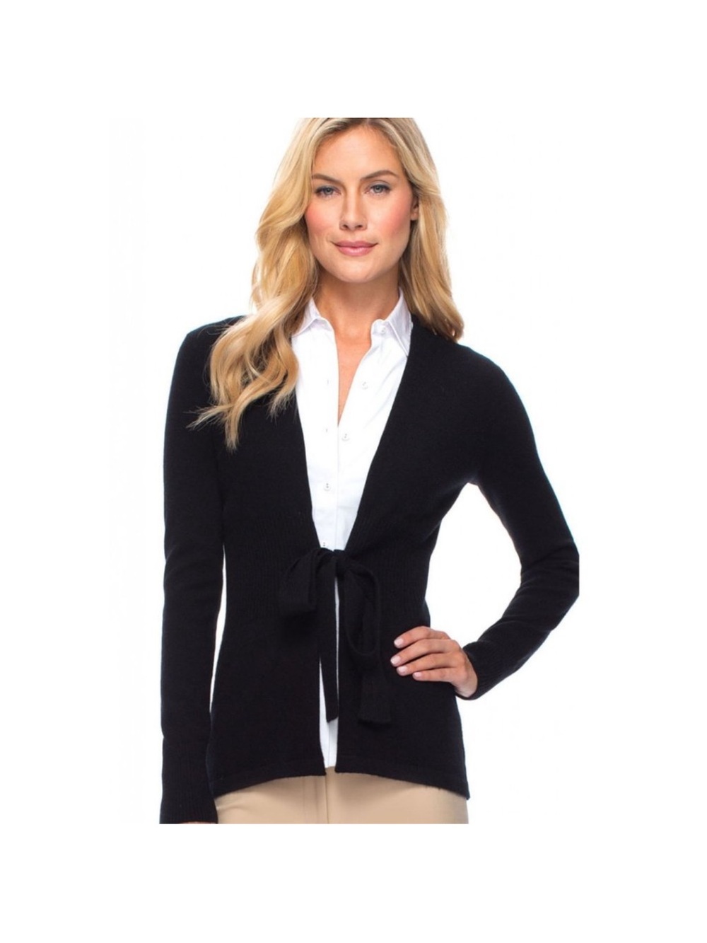 J.McLaughlin Black Cashmere Reagan Tie Front Cardigan